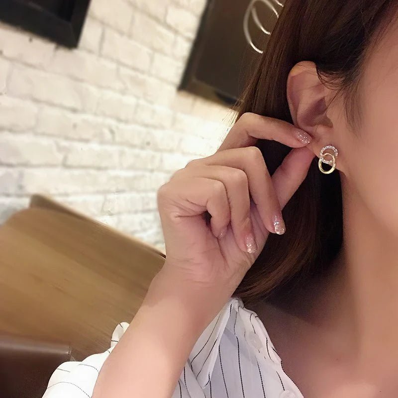 Double Ring Gold and Crystal Earing - All-In-One Store