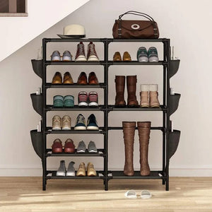 Double Row Shoe Rack With Side Pocket - All-In-One Store