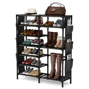 Double Row Shoe Rack With Side Pocket - All-In-One Store