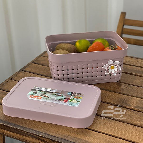 Decorative Plastic Storage Baskets with Lid and Handles (Pack of 2)