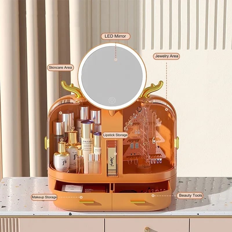 Elegant Makeup Organizer With LED Mirror - All-In-One Store