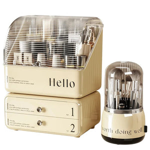 Exquisite Cosmetic Organizer with Dual Shelves and Brushes Holder - All-In-One Store