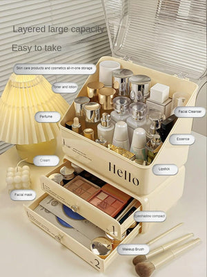 Exquisite Cosmetic Organizer with Dual Shelves and Brushes Holder - All-In-One Store