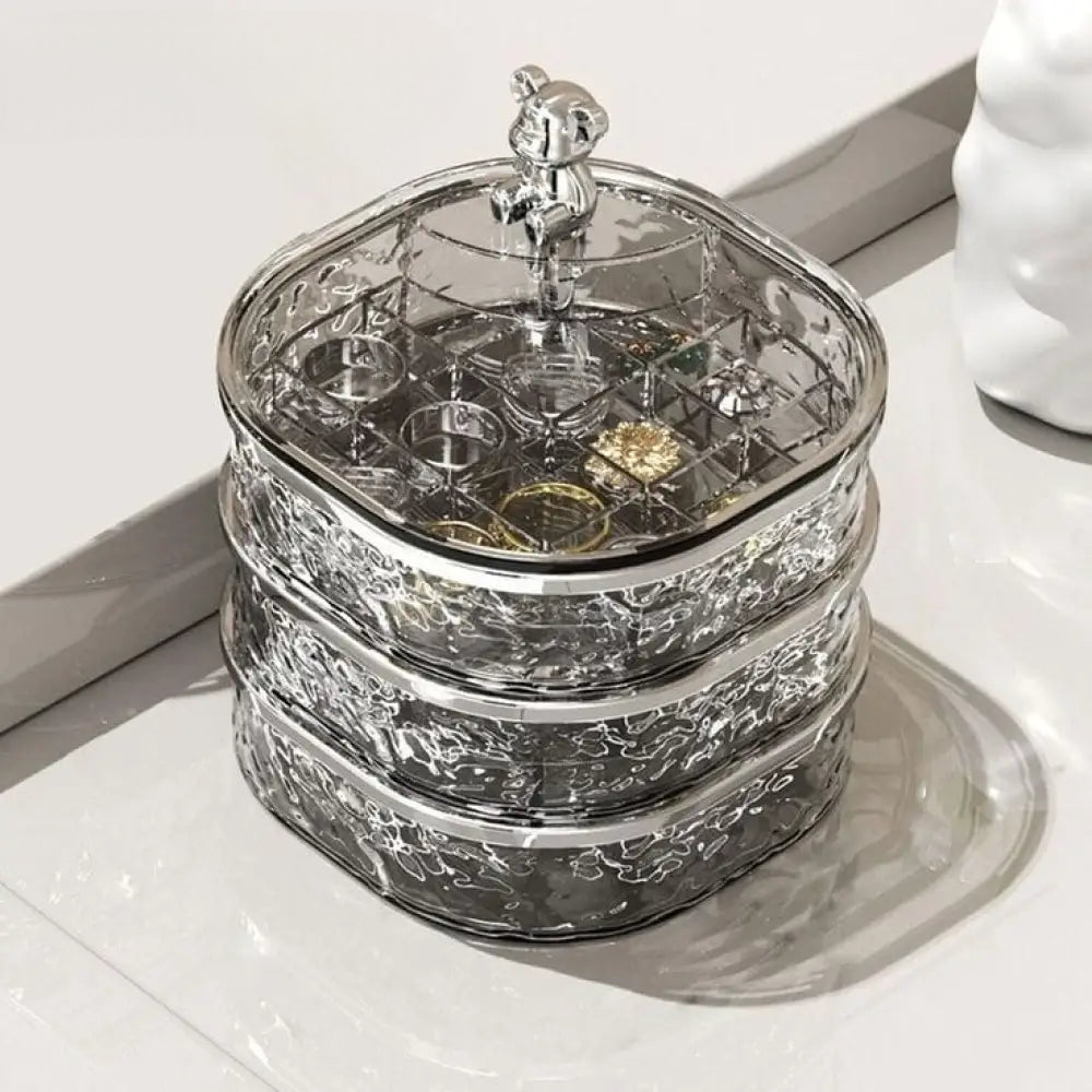 Multi-Tier Rotating Glacier Texture Jewelry Organizer with Bear Decor