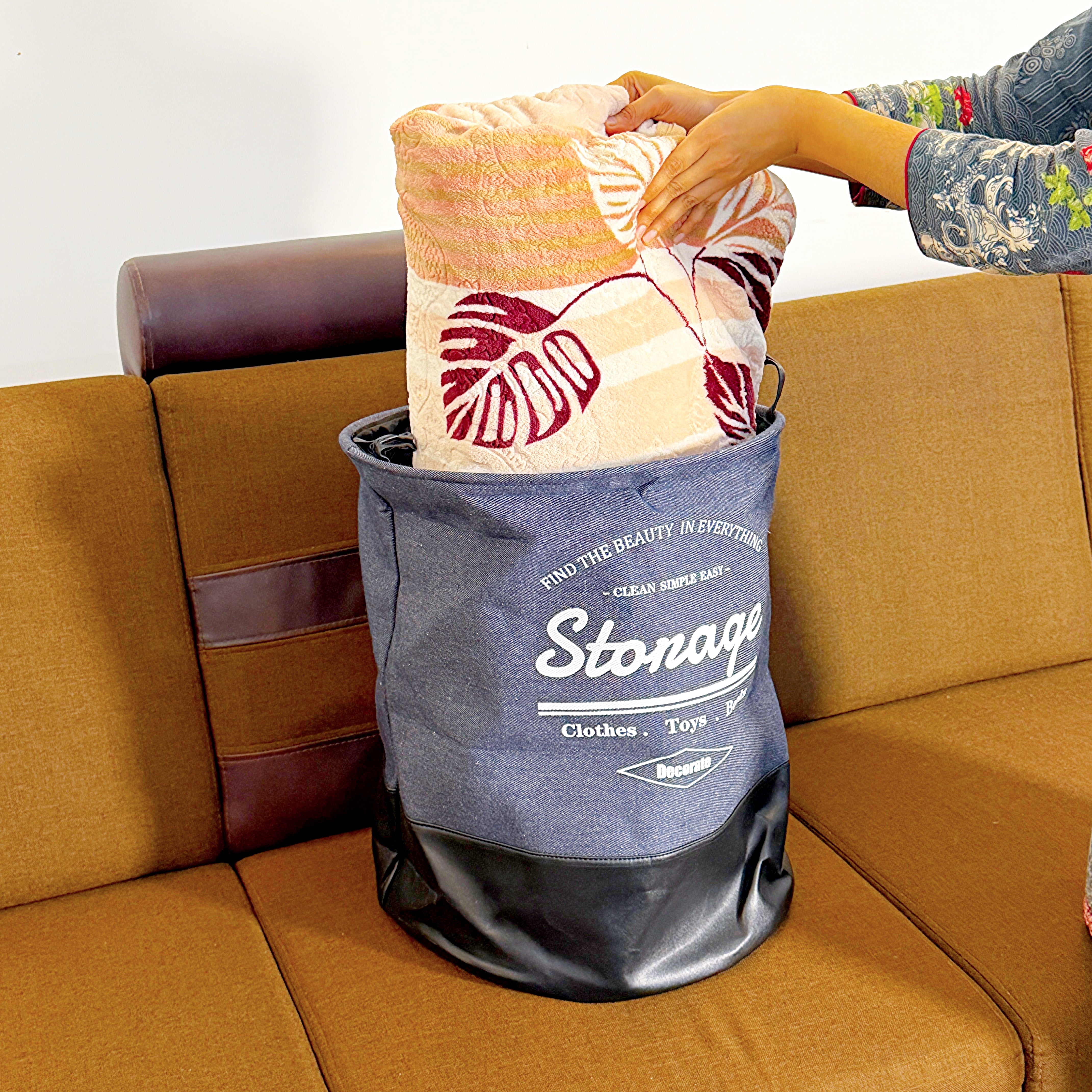 Multipurpose Premium Denim Foldable Storage Basket with Handles