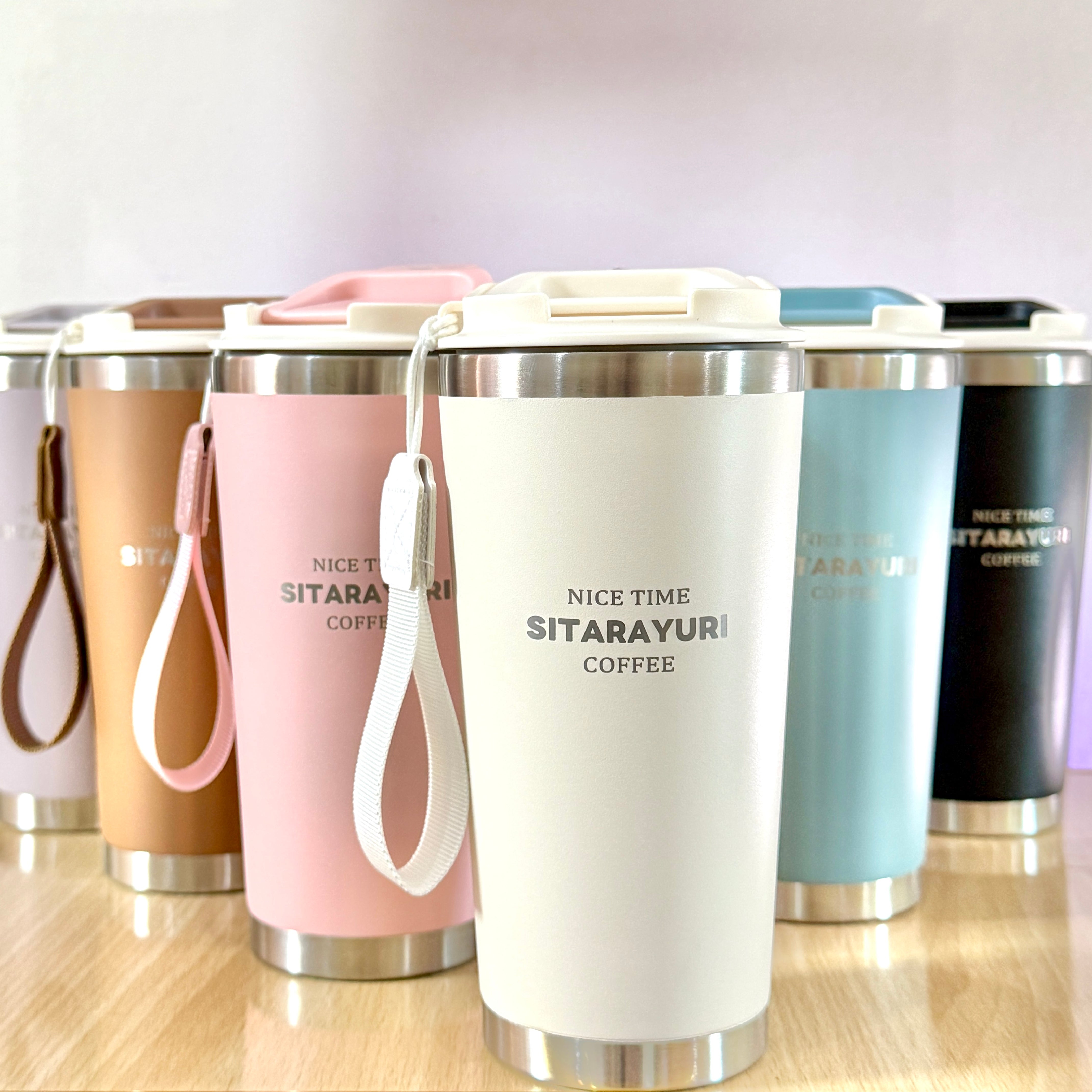 SITARAYURI Anti-Spill Double-Wall Insulated Stainless Steel Mug with Strap (580ml) (ZF-024)