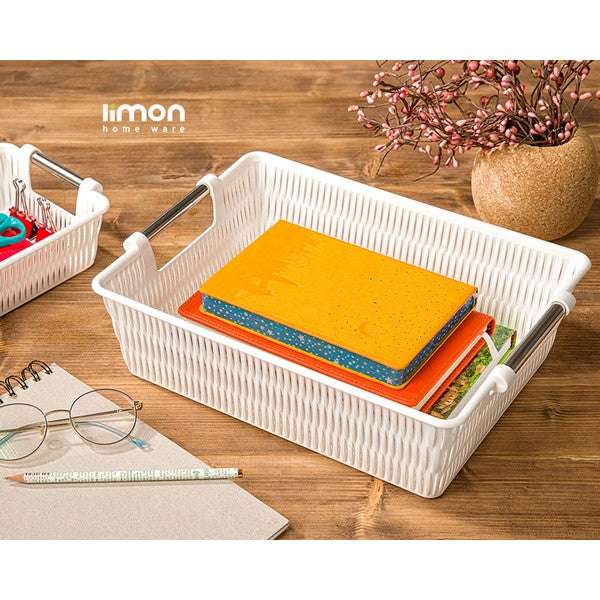 Multipurpose Rectangle Bamboo Basket with Steel Handles by Limon