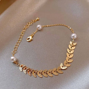 Leaves/Pearl Chain Bracelet Adjustable - All-In-One Store