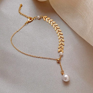 Leaves/Pearl Chain Bracelet Adjustable - All-In-One Store