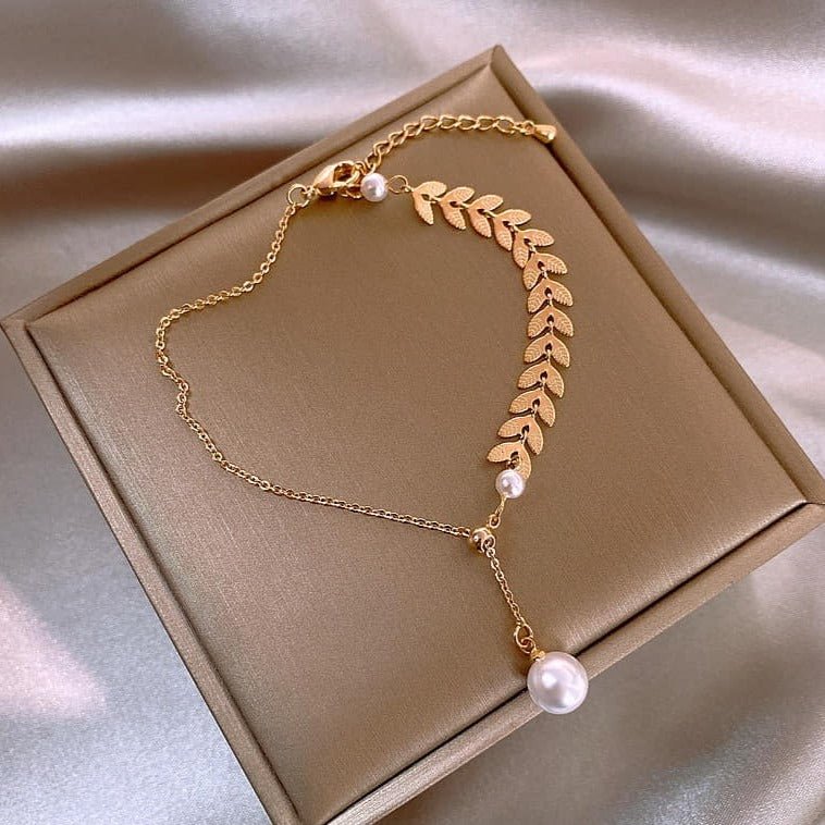 Leaves/Pearl Chain Bracelet Adjustable - All-In-One Store