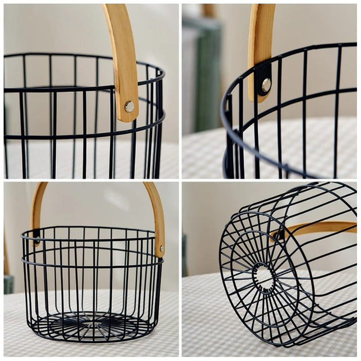 Multipurpose Iron Basket with Wooden Handle - All-In-One Store