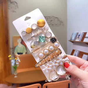 Premium Korean Crystal and Pearl Hairpins (Pack of 8) - All-In-One Store