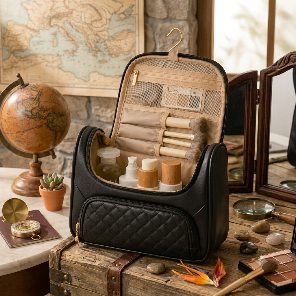 Hanging Toiletry Bag with Built-In Hook & Waterproof Exterior
