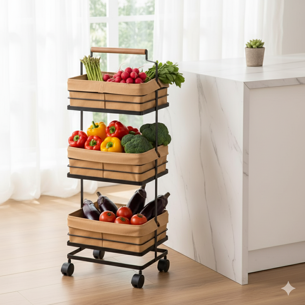 3-Tier Metal Storage Rack with Fabric Cover Baskets (232300) By Limon
