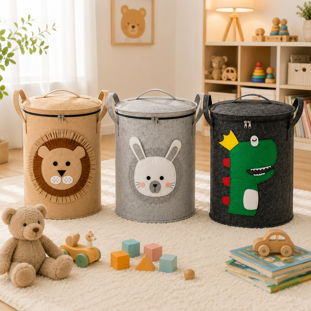 Zippered Kids’ Animal Storage Bin with Foldable Design