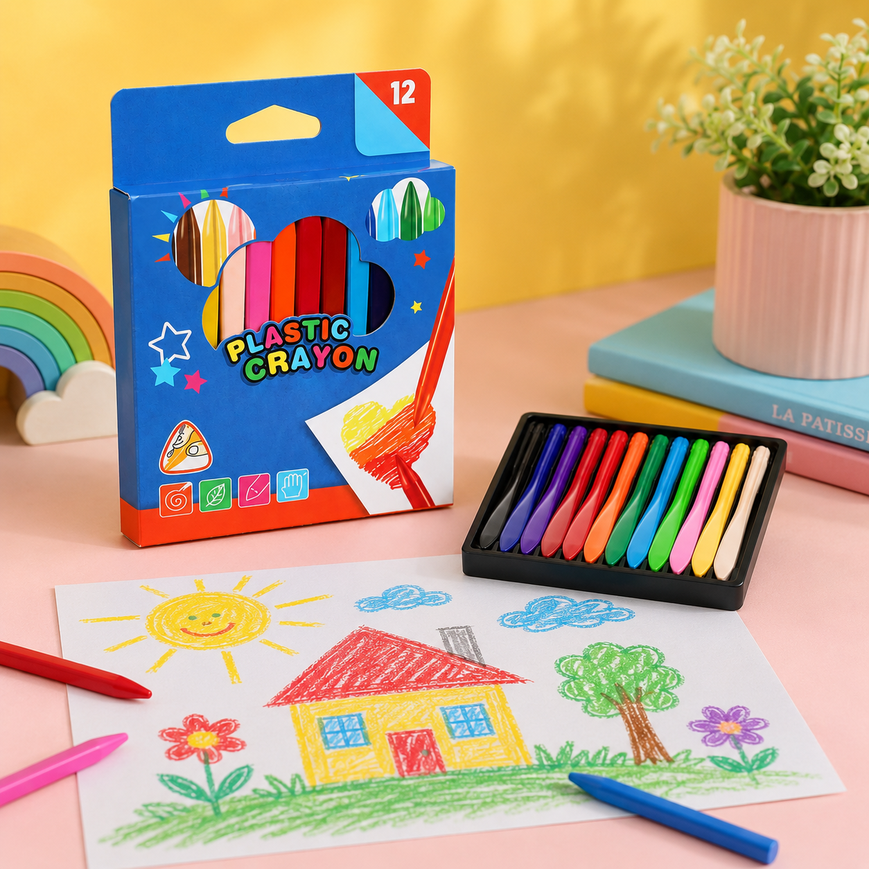 12-Piece Plastic Crayons for Kids – Bright Colours for Drawing & Colouring