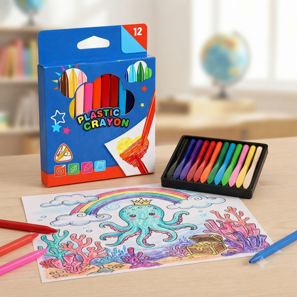 12-Piece Plastic Crayons for Kids – Bright Colours for Drawing & Colouring