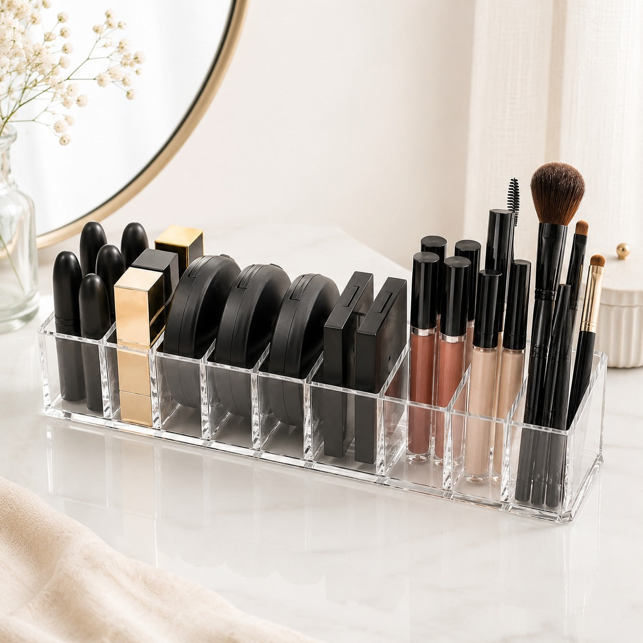 8-Compartment Clear Acrylic Makeup & Vanity Organizer