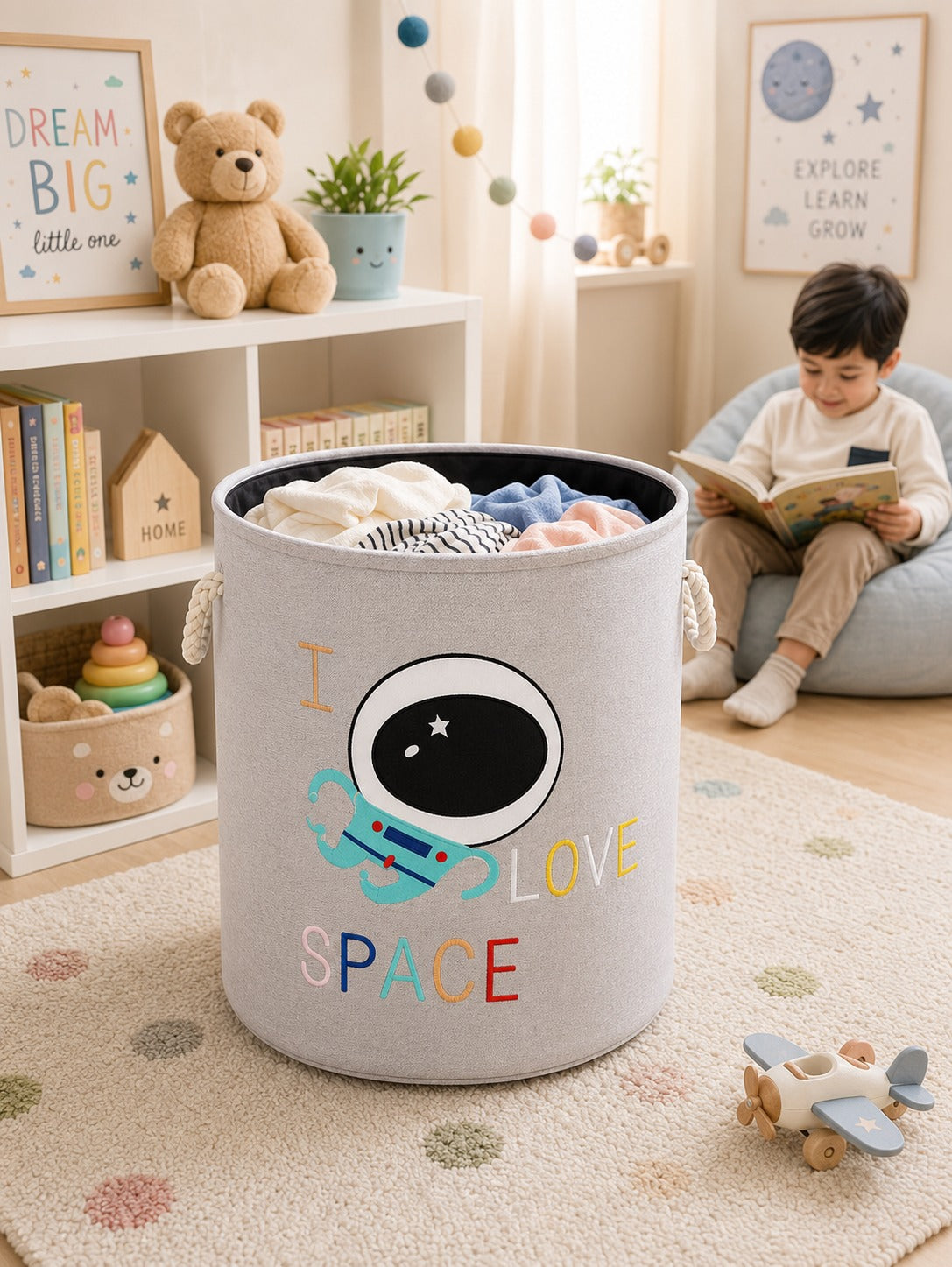 Space Adventure Foldable Storage Basket – For Clothes, Toys & More