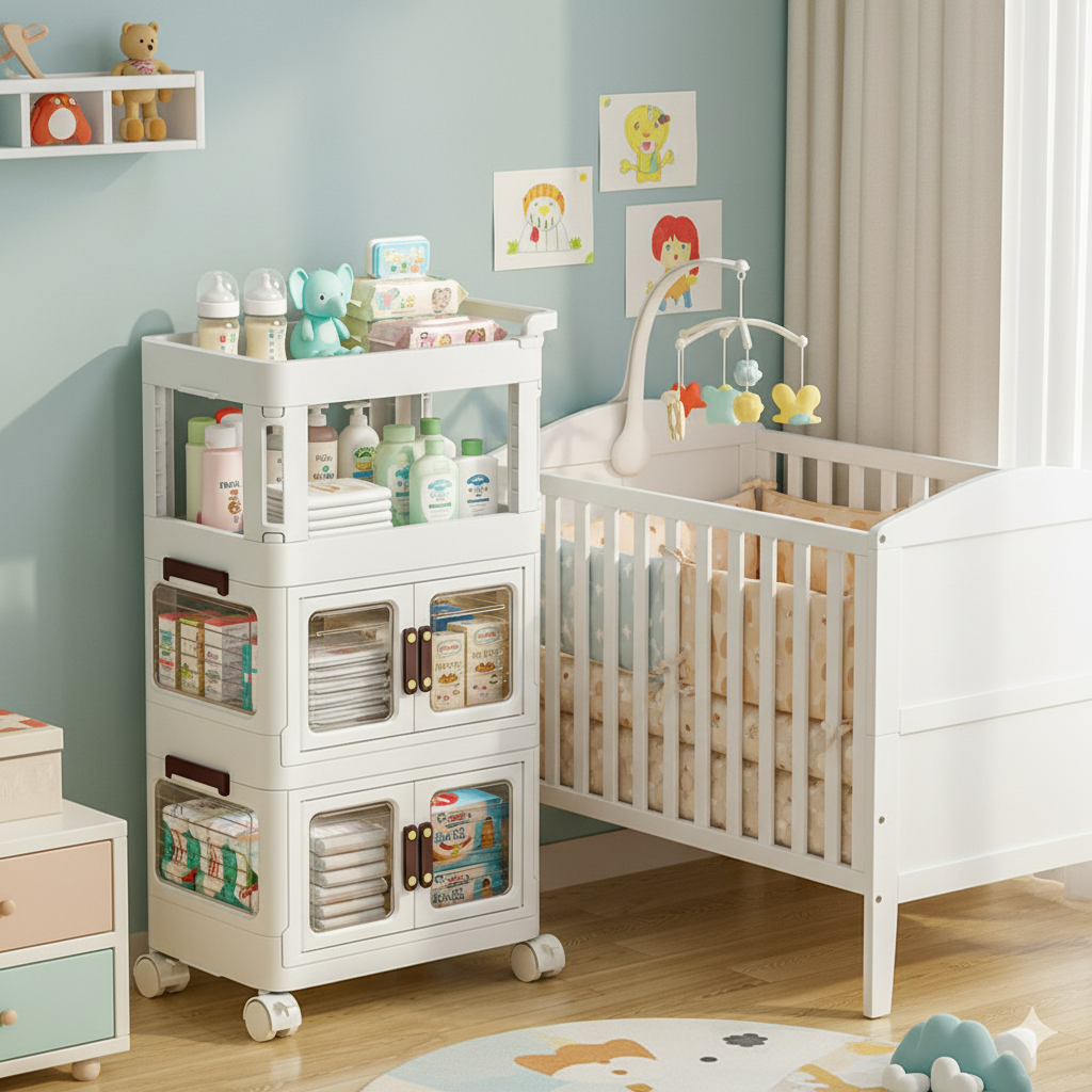 Rolling storage cart with wheel