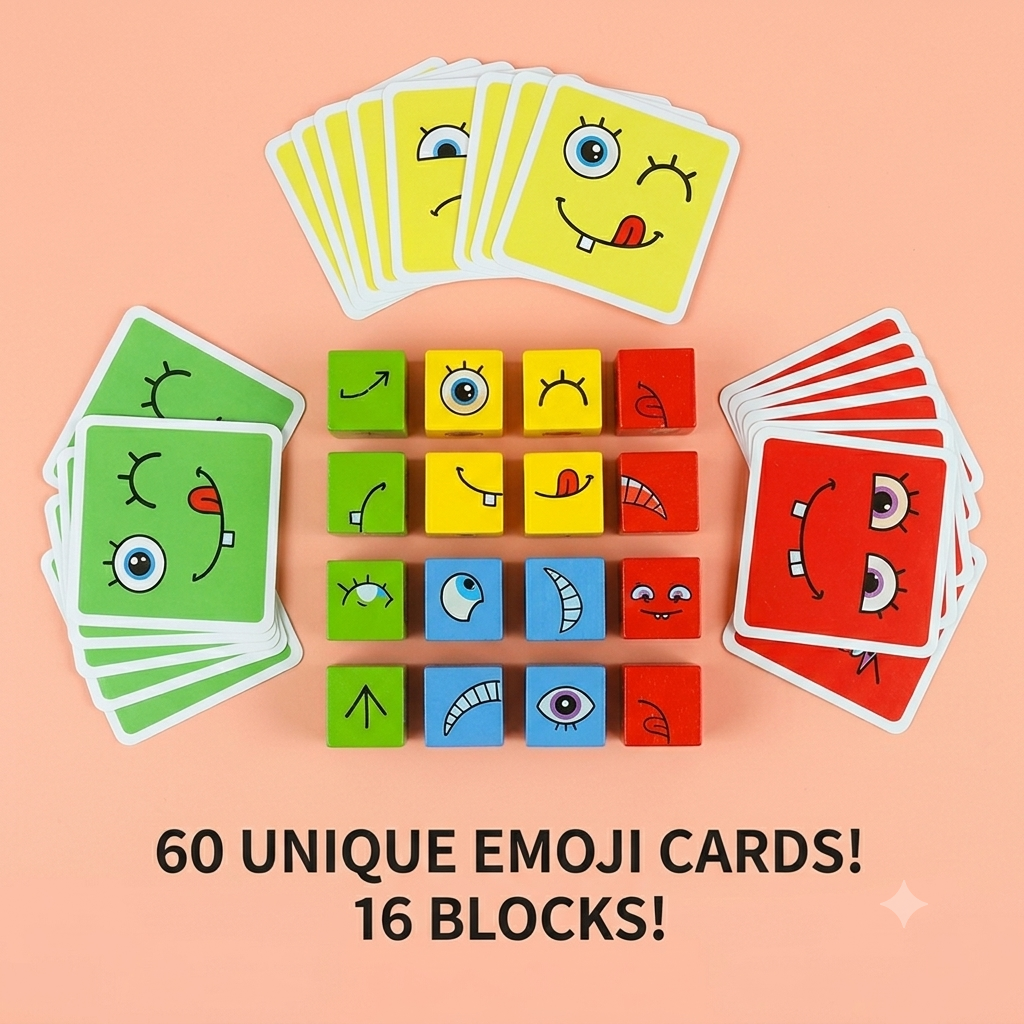 Face Matching Cube Game for Kids – 16 Blocks & 60 Challenge Cards