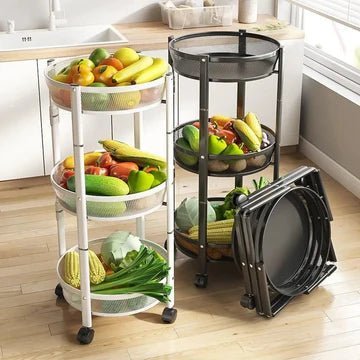 Three-Tier Foldable Kitchen Trolley -Black - All-In-One Store