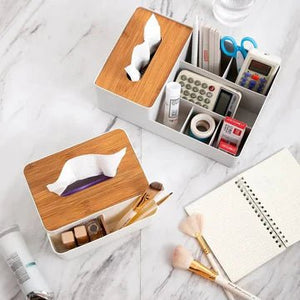 Wood-Topped Multi-Sectional Tissue Holder - All-In-One Store