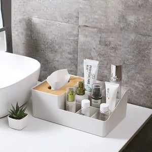 Wood-Topped Multi-Sectional Tissue Holder - All-In-One Store