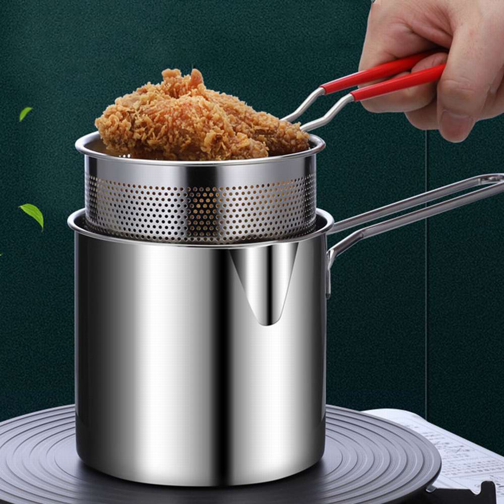 Stianless Steel Deep Fryer with Stainer & Detachable Handle