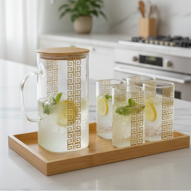 GoldLine Patterned 8-Pcs Glass Beverage Set