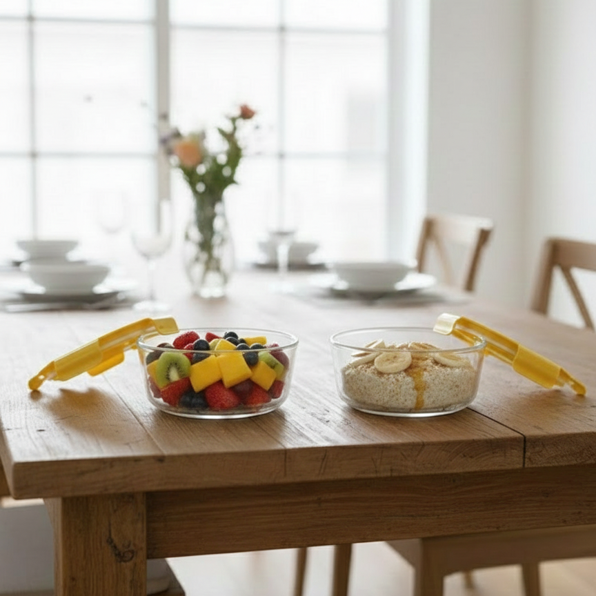 2Pcs Glass Bowls Set with Vented Lids - Round