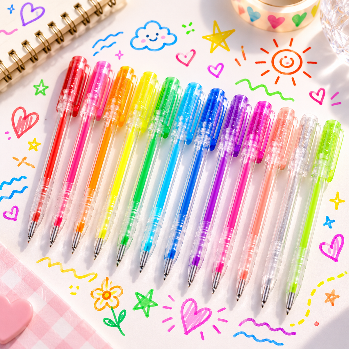 12-Piece Colourful Jelly Pen Set for Doodles & Lettering