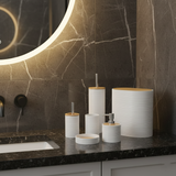 6-Piece Modern Ribbed Bathroom Set with Wooden Lids