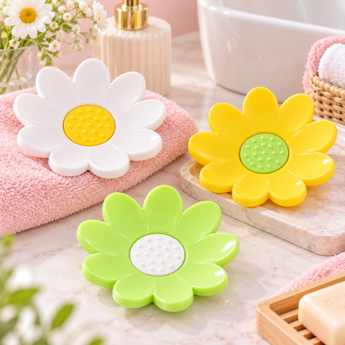 14 cm Flower-Shaped Plastic Soap Dish