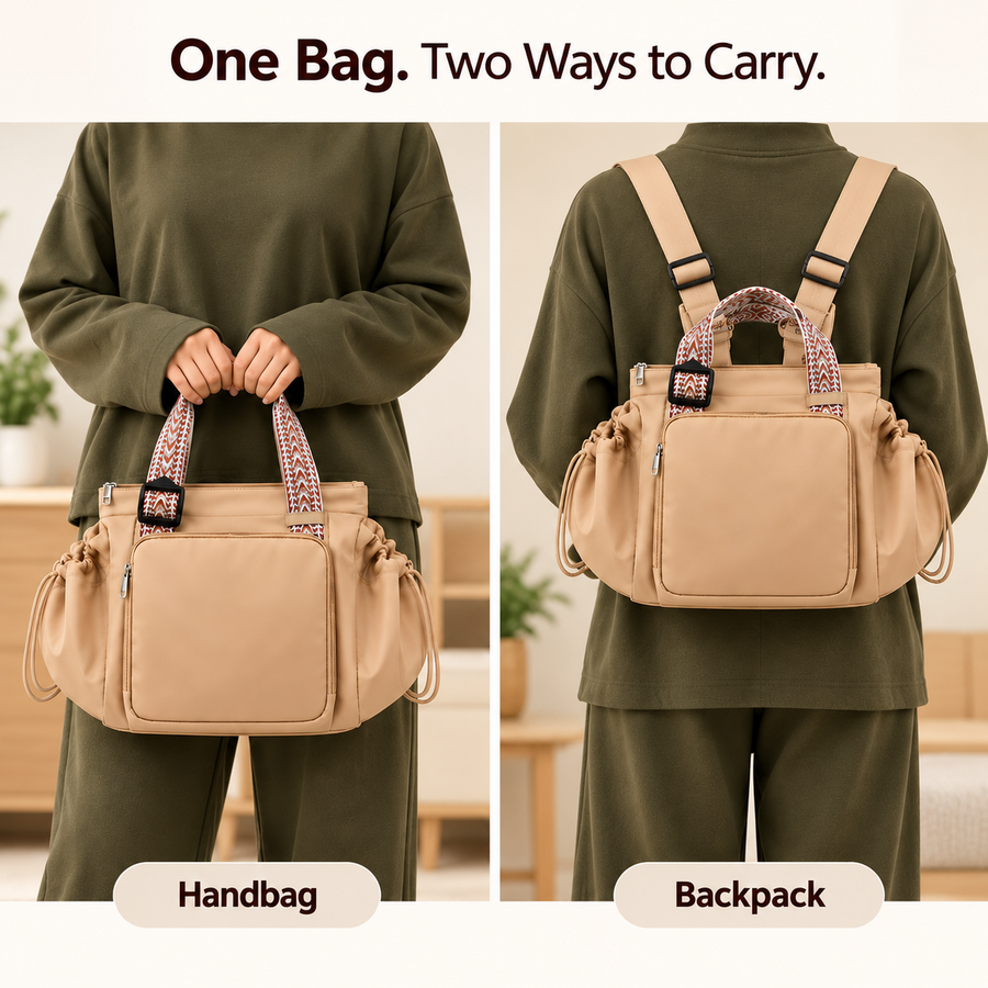 15-Pocket Convertible Travel Tote Bag – Handbag & Backpack