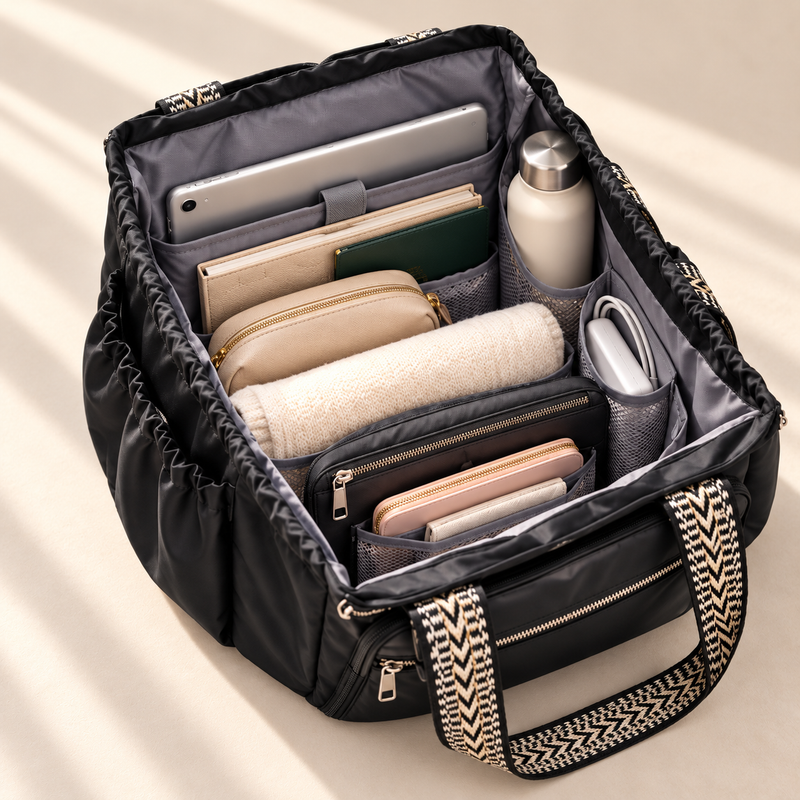 15-Pocket Travel Tote with Crossbody Strap