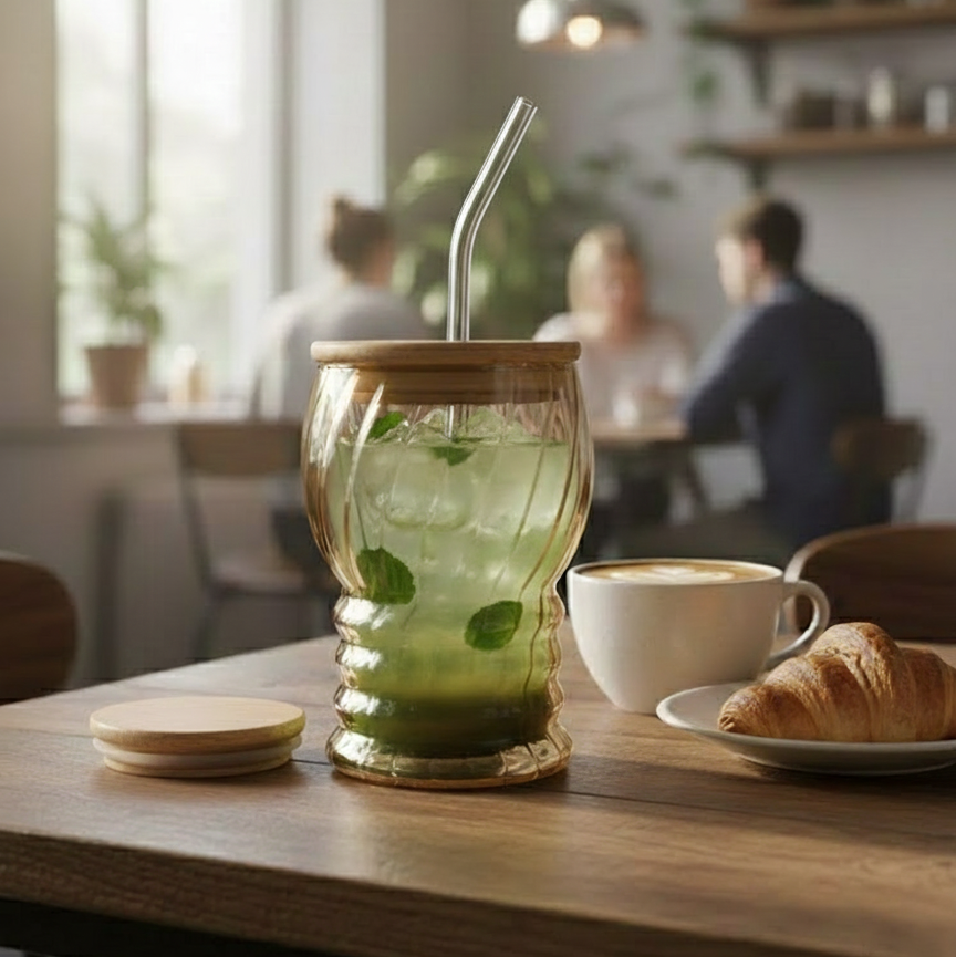 SipNSeal Ribbed Glass Tumbler