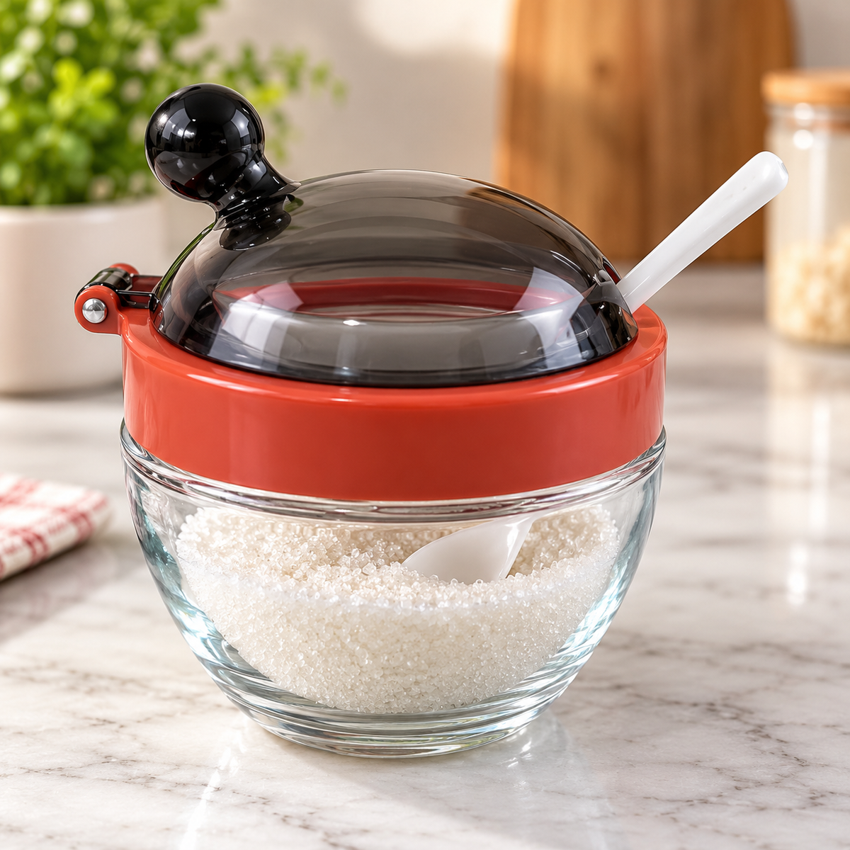 160 ml Glass Sugar Bowl with Hinged Lid & Serving Spoon