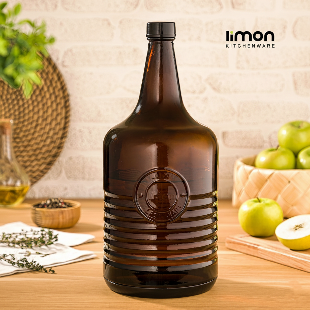 Rustic Handmade Amber Glass Bottle by Limon