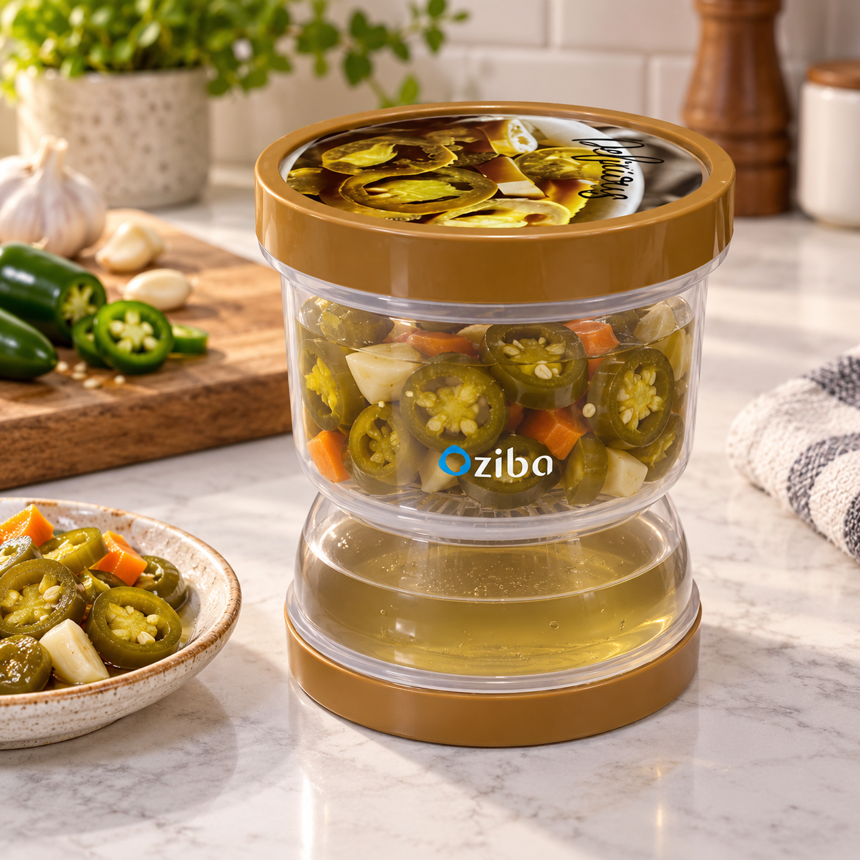 1 L Pickle & Olive Jar with Built-In Filter by Ziba