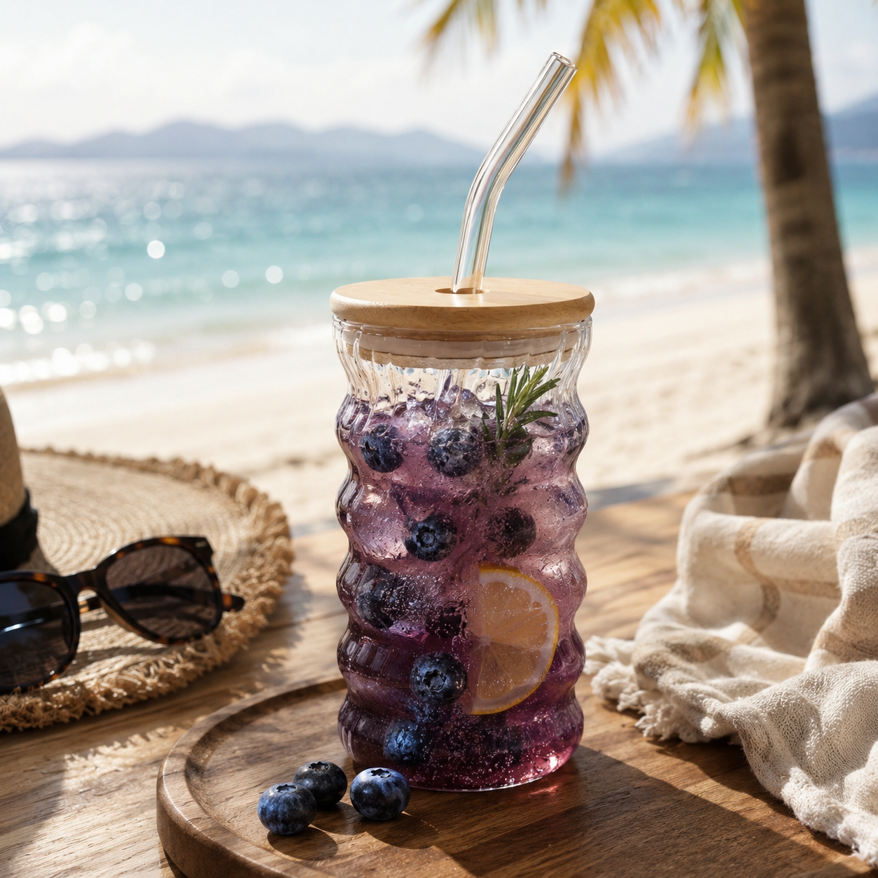 Ripple Borosilicate Glass Tumbler with Glass Straw
