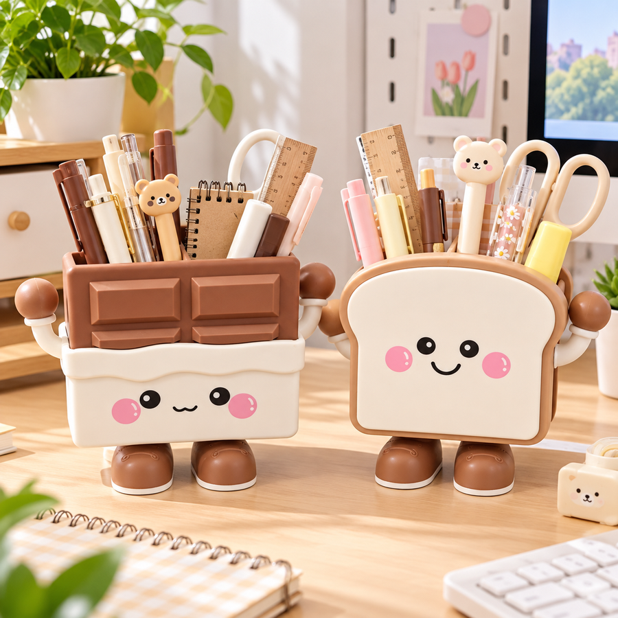 2-Compartment Cartoon Food Pen Holder – Sandwich or Chocolate
