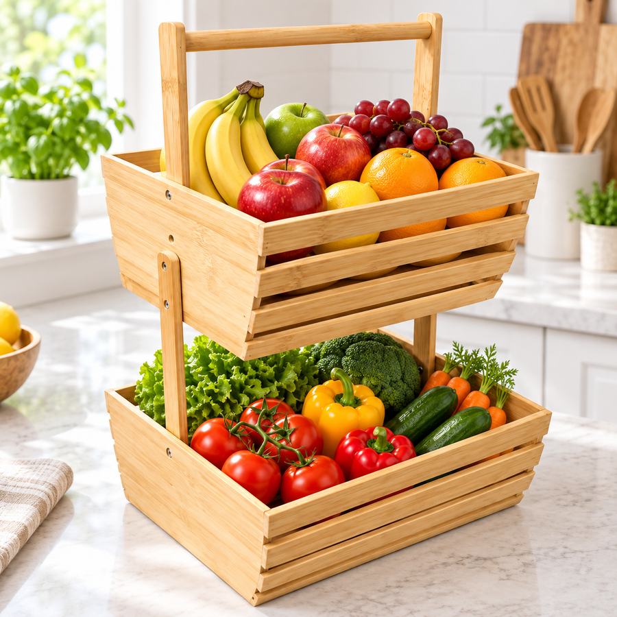 2-Tier Bamboo Fruit & Vegetable Storage Rack