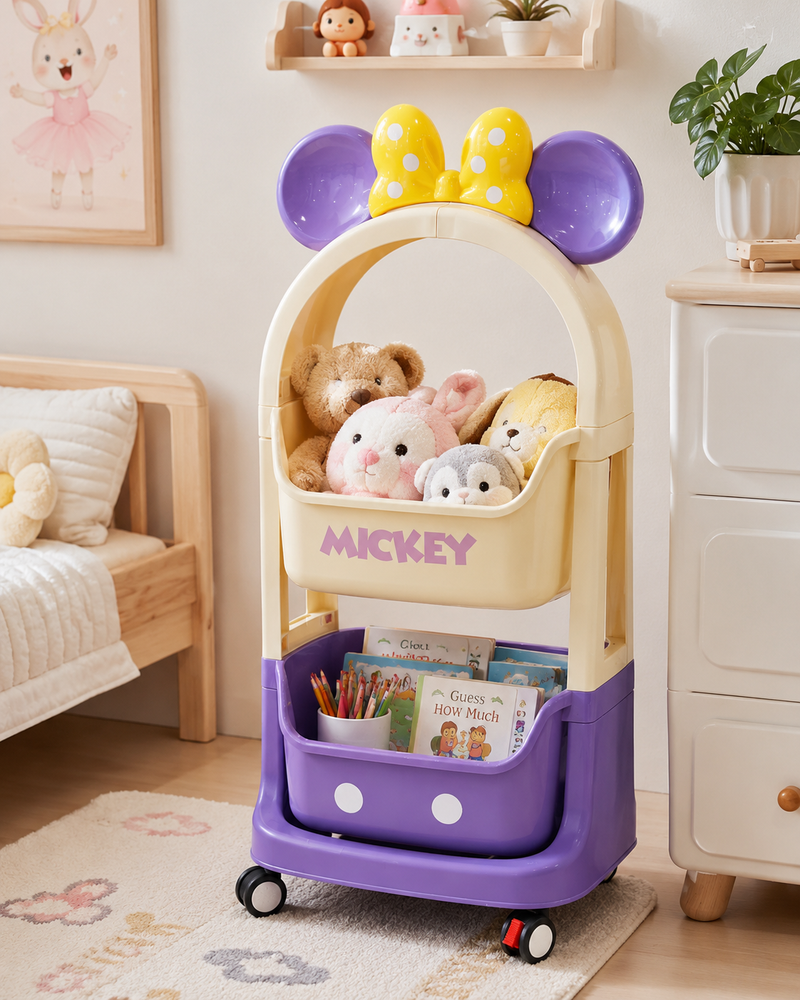 2-Tier Kids’ Rolling Storage Organizer with Mouse-Ear Bow
