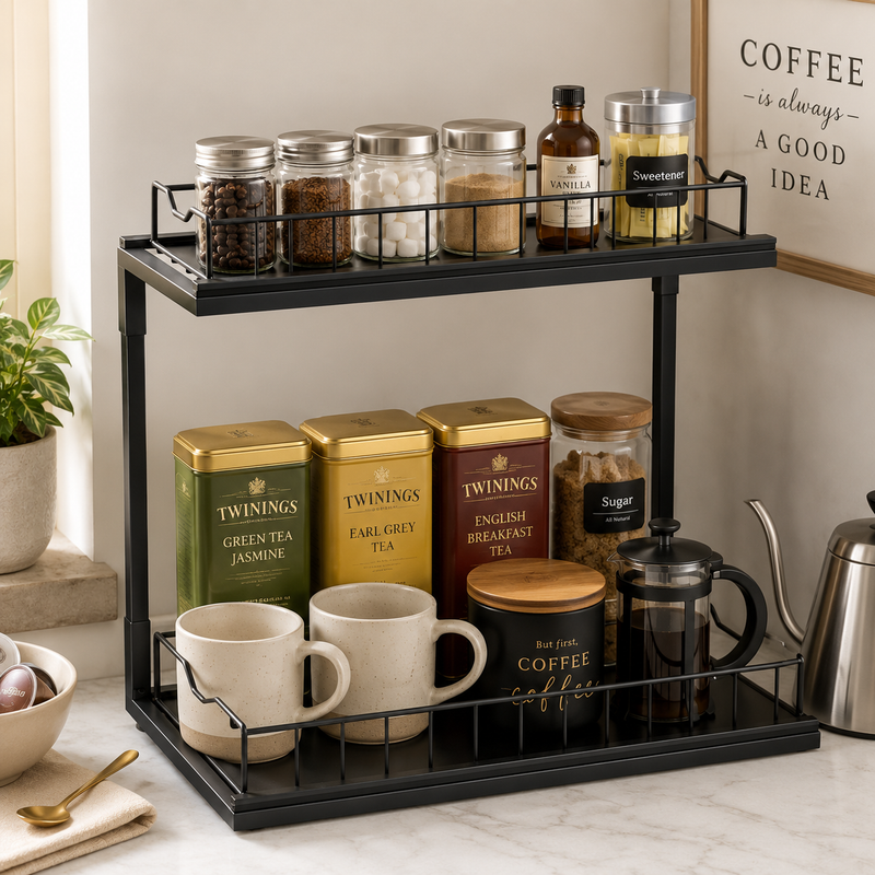 2-Tier Sliding Storage Rack for Kitchen Essentials