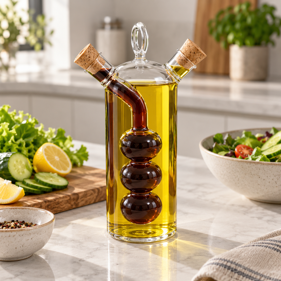 2-in-1 Dual-Compartment Glass Oil & Vinegar Dispenser