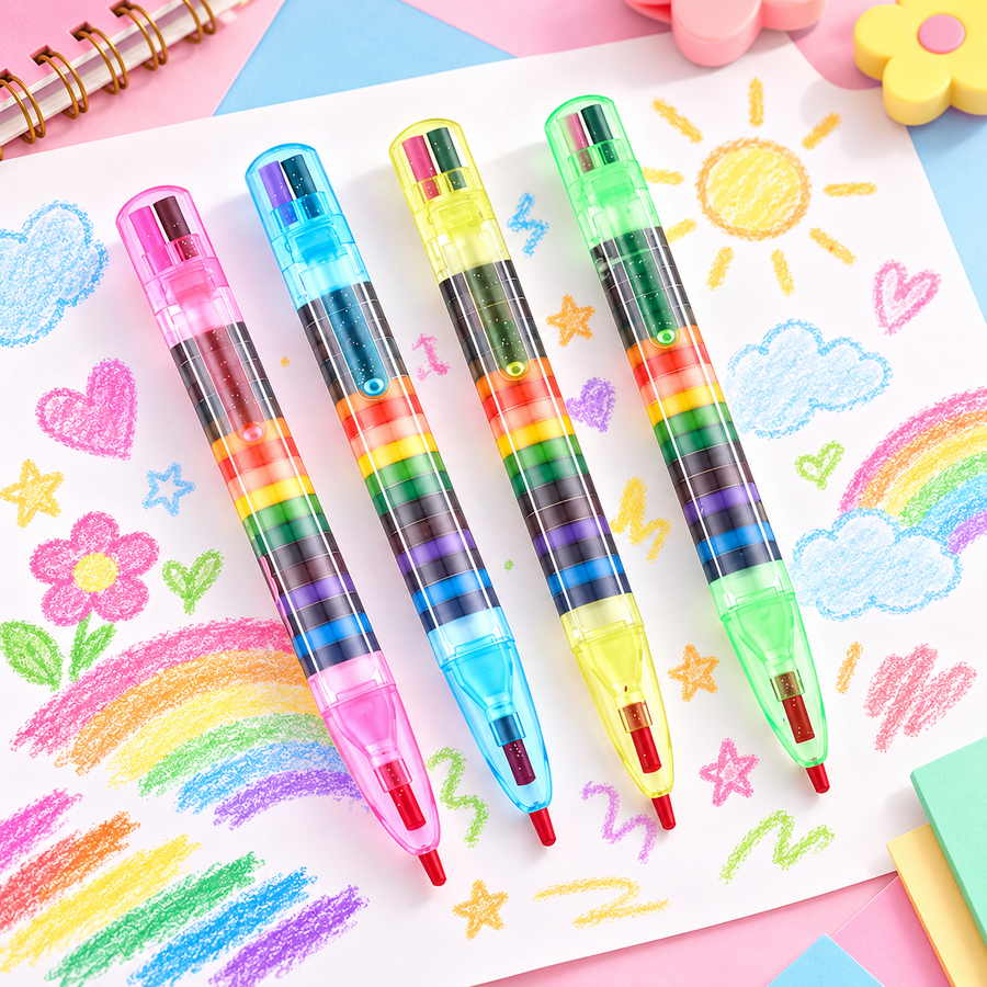 20-Colour Stackable Mini Crayon Pen with Changeable Tips