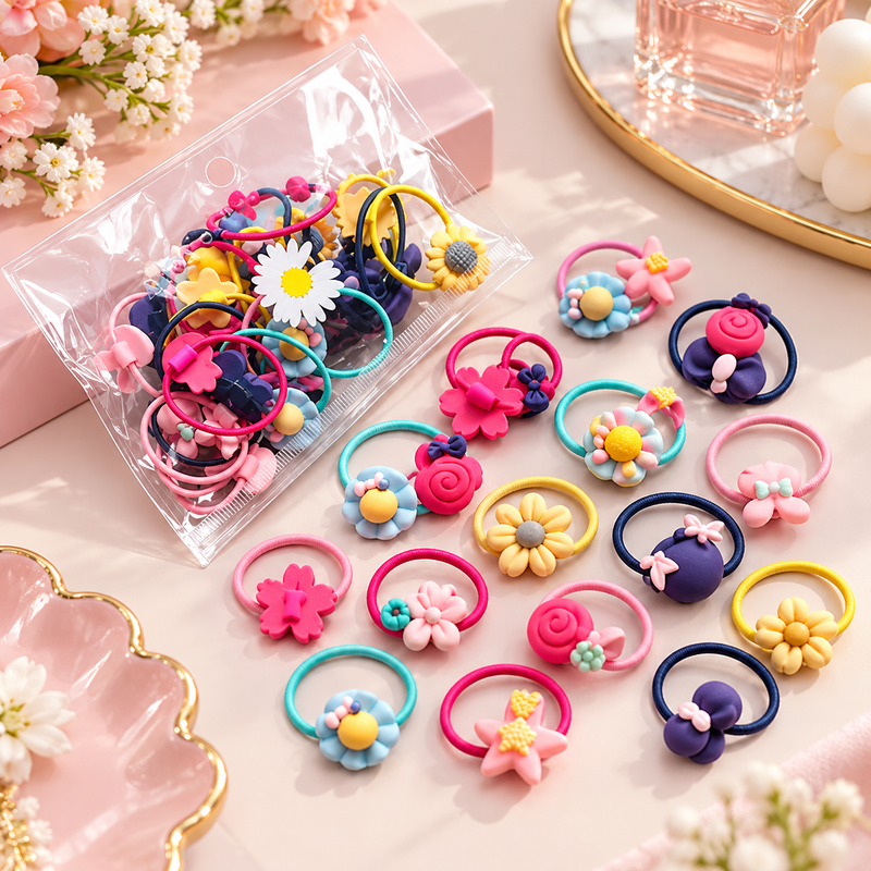 20-Piece Elastic Hair Bands with Cute Decorative Charms