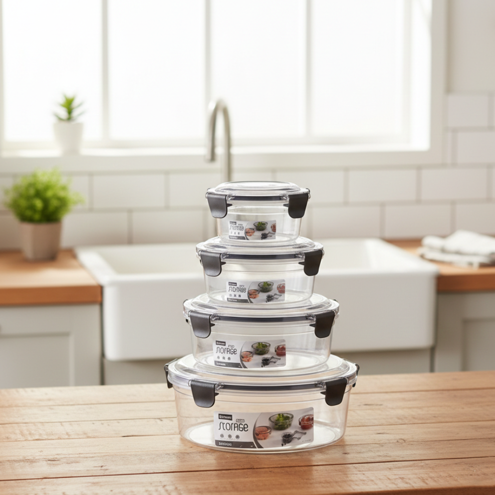 4-Pcs Round Airtight Storage Boxes