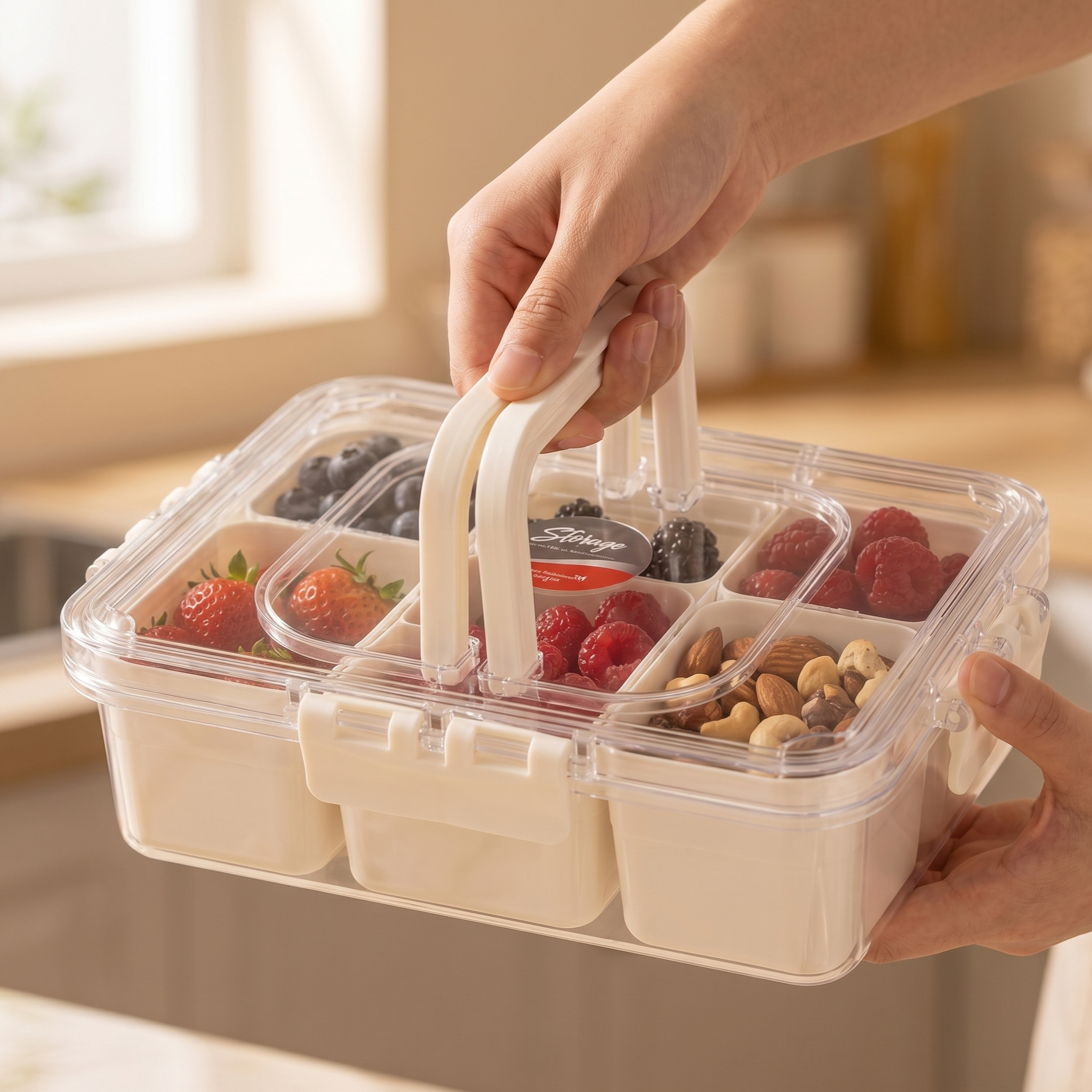 5-Portions Square Airtight Box with Carry Handles
